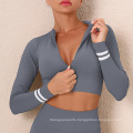 High Quality Yoga Fitness Wear Breathable Front  Zip Up Sports Bra Set High Impact Women Long Sleeves Yoga Set